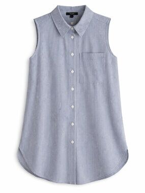Theory Hekamina Clean Stripe Sleeveless Button Front Blouse Blue White Top P/XS